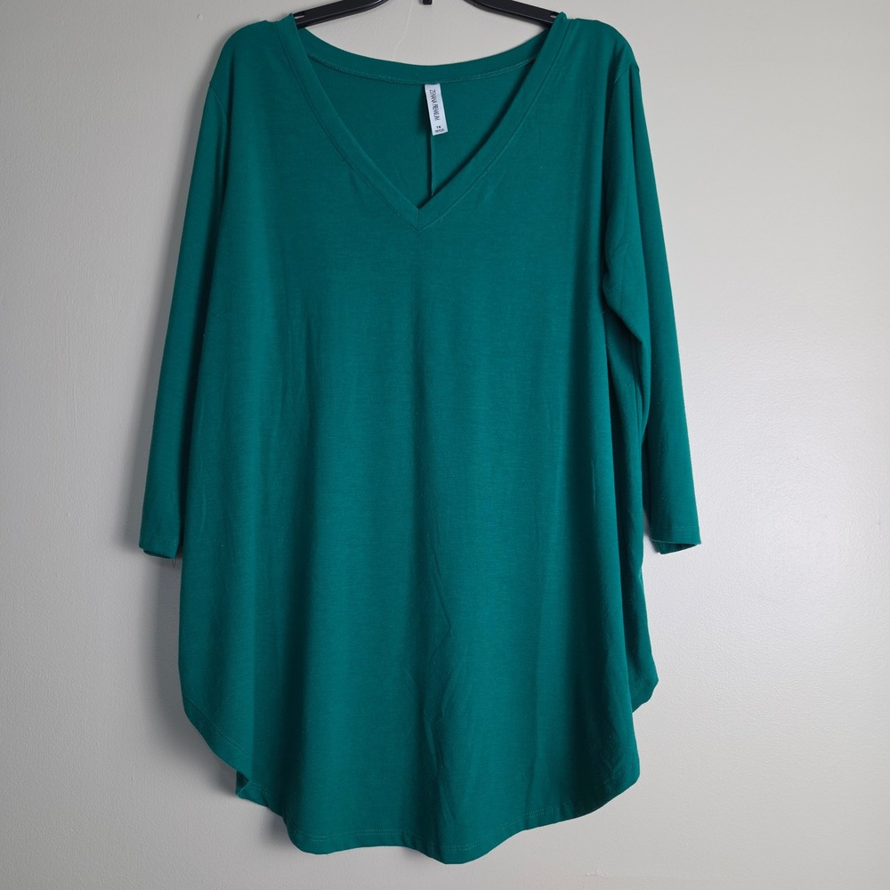 Zenana Premium Womens 1X Teal Green V-Neck 3/4 Sleeve Sharkbite Tunic